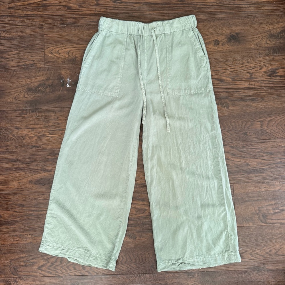 Thread & Supply Boho Light Green Wide Leg Drawstring Cropped Pants Womens Medium